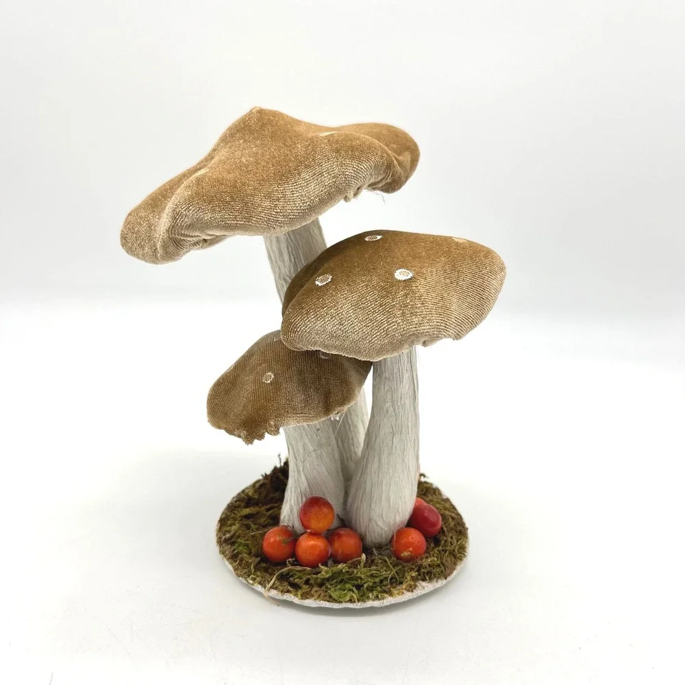 Whimsical Mushroom Decor Set Velvet Mushroom‎ Stems Red Berries Enchanted Forest